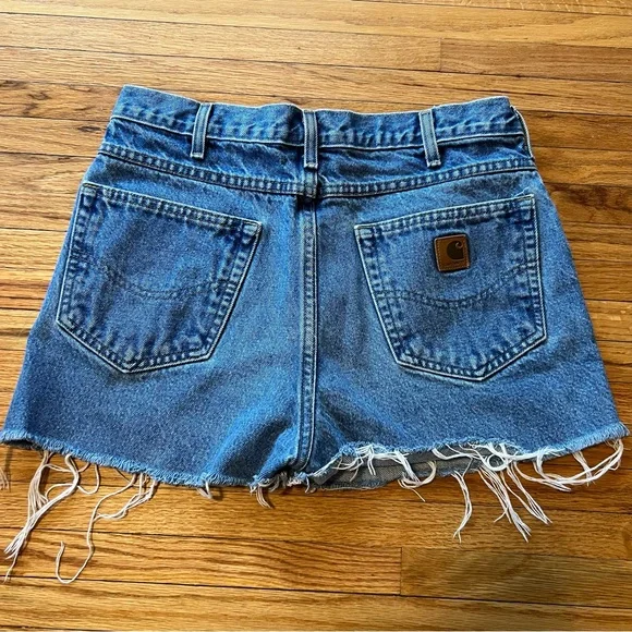 Carhartt Raw Hem Blue Denim Cutoff Shorts - Picture 3 of 3